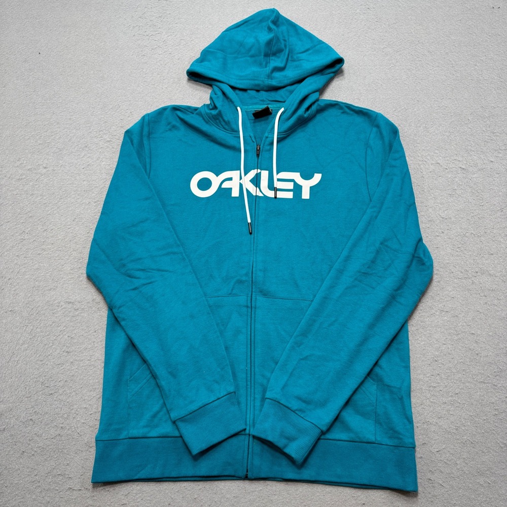 Oakley Hoodie Mens Small Blue Regular Fit Zip Up Spellout Logo Athleisure Skater
